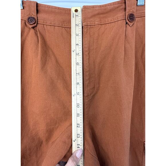 Banana Republic Heritage Pleated Cargo Pants Women 14 Rust Linen Blend Pockets - Picture 8 of 11